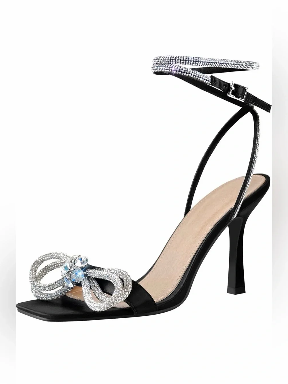 NWOB Rhinestone Ankle Strap Square Open Toe Sexy Stiletto Heeled Sandals sz 10